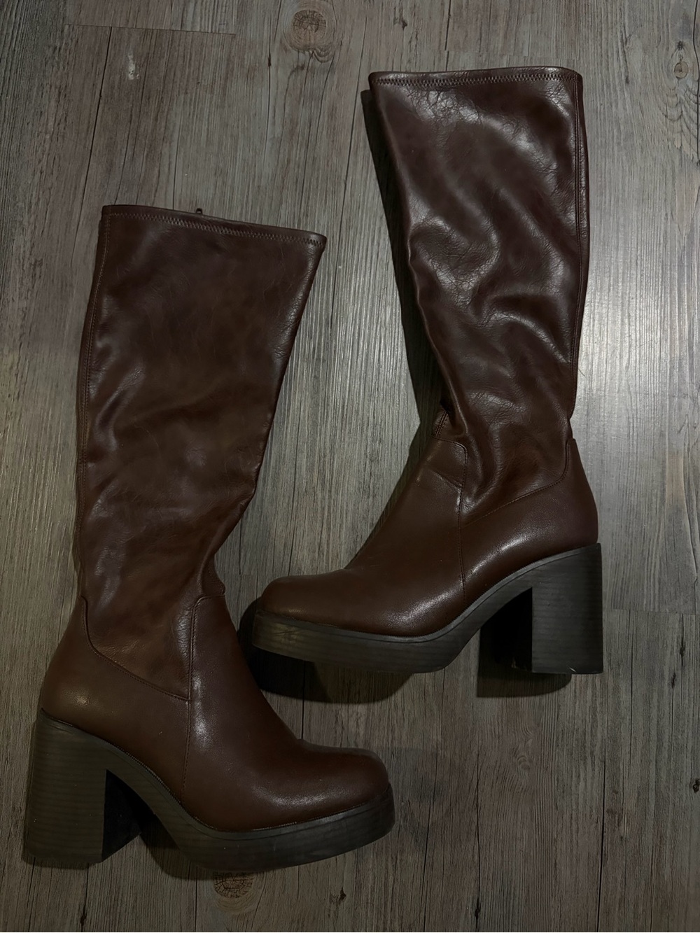 Women's Brown Leather Tall Platform Boots